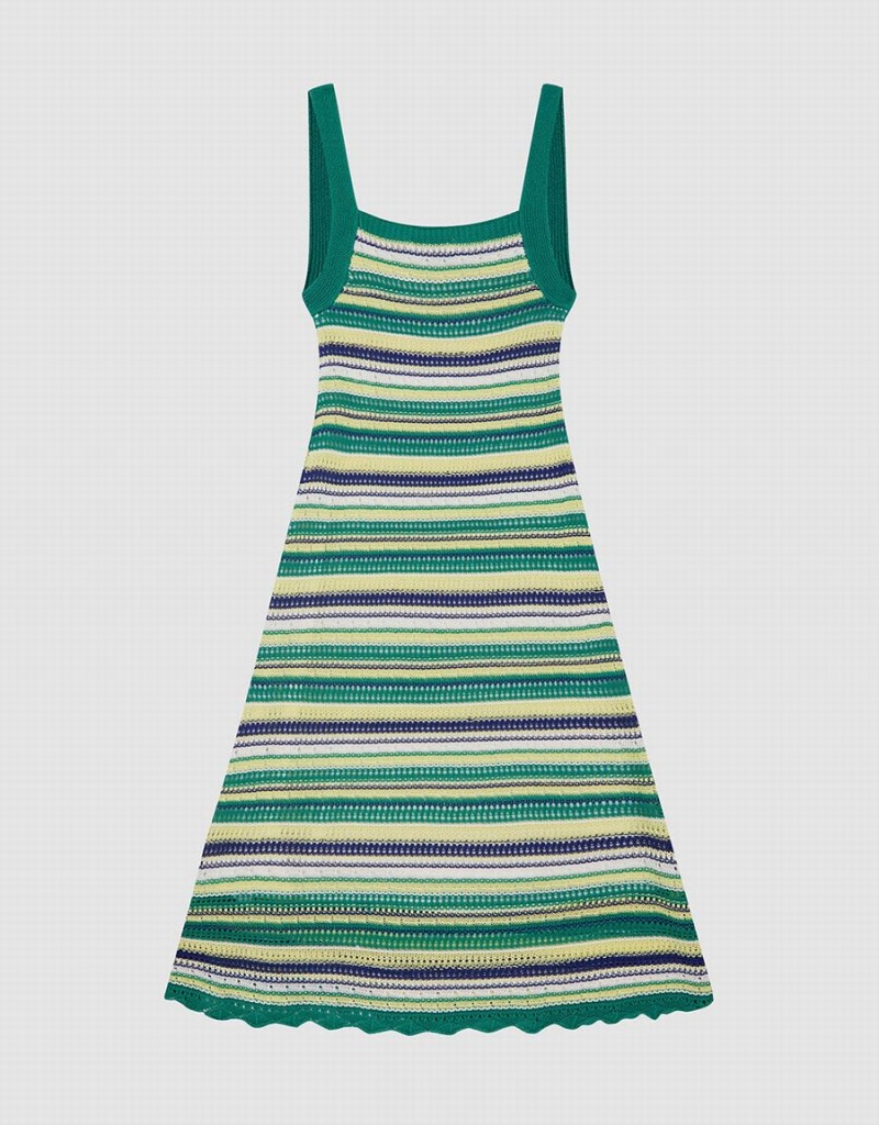 Vestido Urban Revivo A Rayas De Punto Cami Mujer Verdes | JUD9760VM