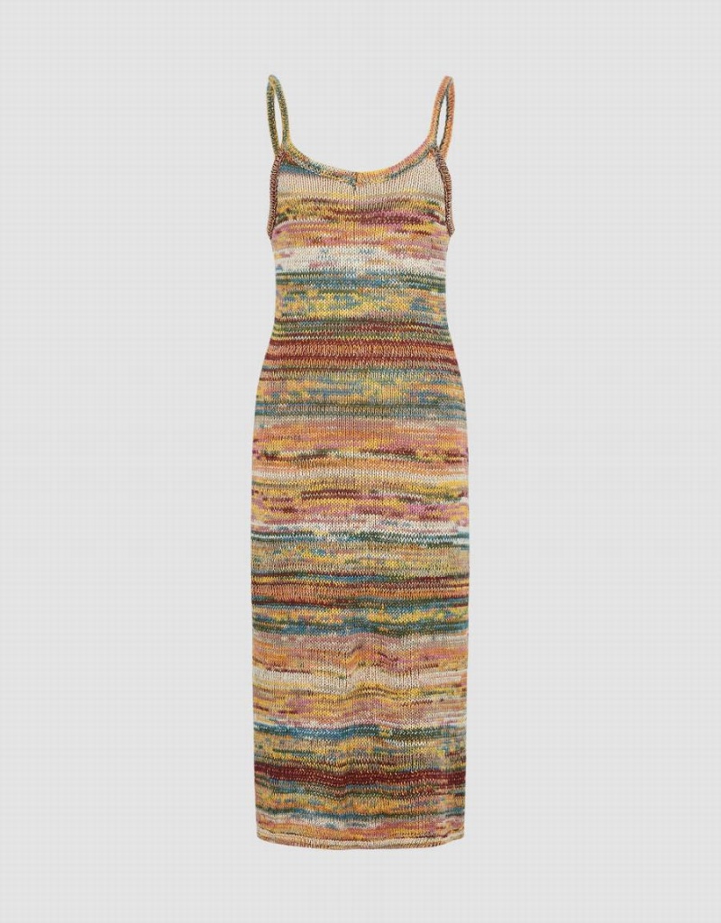 Vestido Urban Revivo A Rayas V-Neck De Punto Cami Mujer Multicolor | SMF5041RT