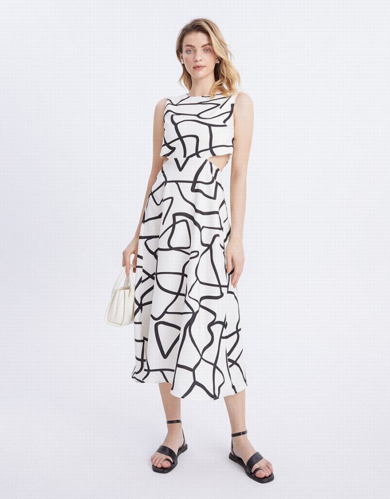 Vestido Urban Revivo Abstract Graffiti Print Cut Out Sin Manga Mujer Grises | GKV8294QB