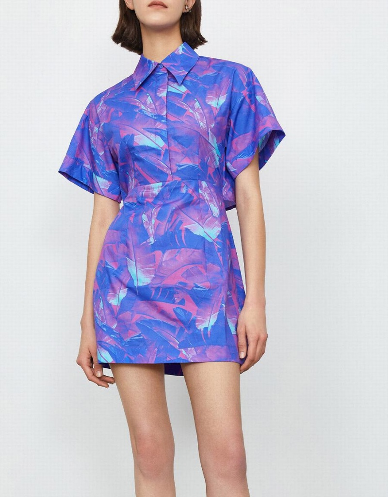 Vestido Urban Revivo Abstract Print Drop Shoulder Sleeve Estilo Mini Mujer Morados | NJG9350JA