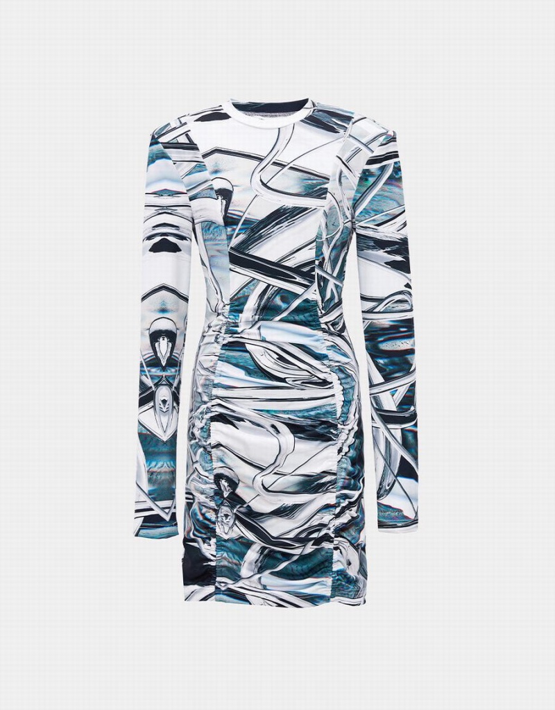 Vestido Urban Revivo Abstract Print Ruched Front Bodycon Mujer Grises | CDE5191PR