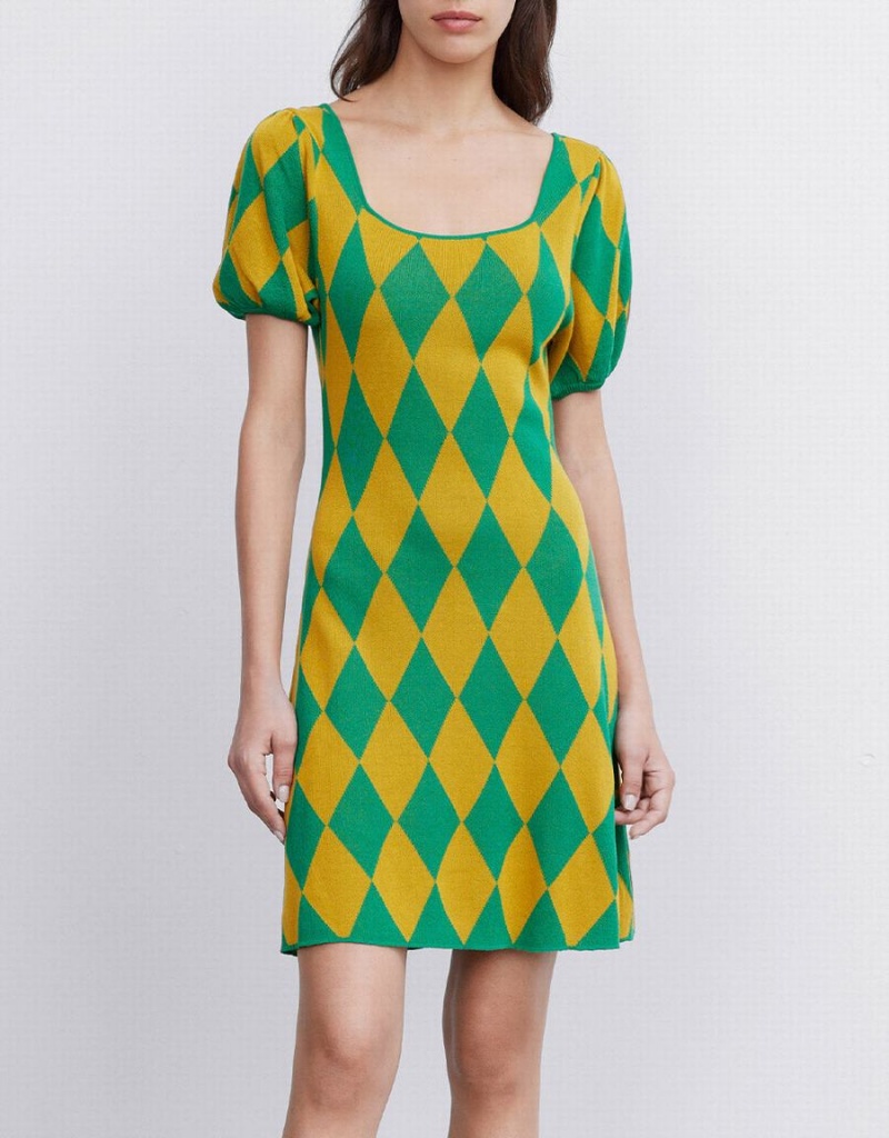 Vestido Urban Revivo Argyle De Punto Mujer Verdes | CFJ1274NQ