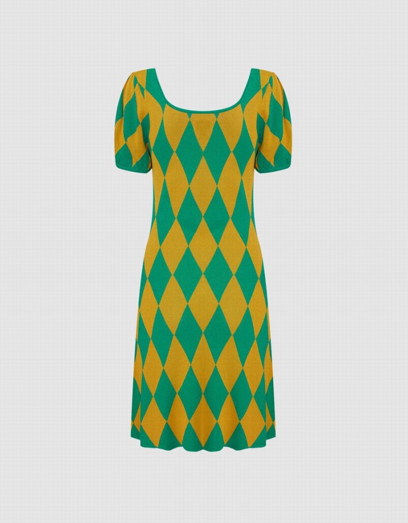 Vestido Urban Revivo Argyle De Punto Mujer Verdes | CFJ1274NQ