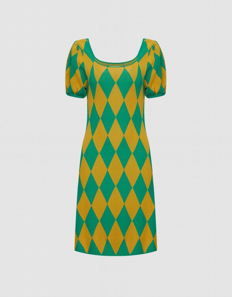 Vestido Urban Revivo Argyle De Punto Mujer Verdes | CFJ1274NQ