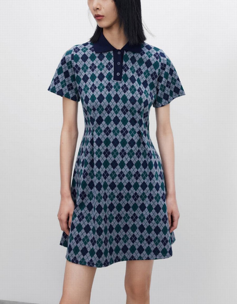 Vestido Urban Revivo Argyle Printed A-Line Mujer Verdes | MXR4051ZC