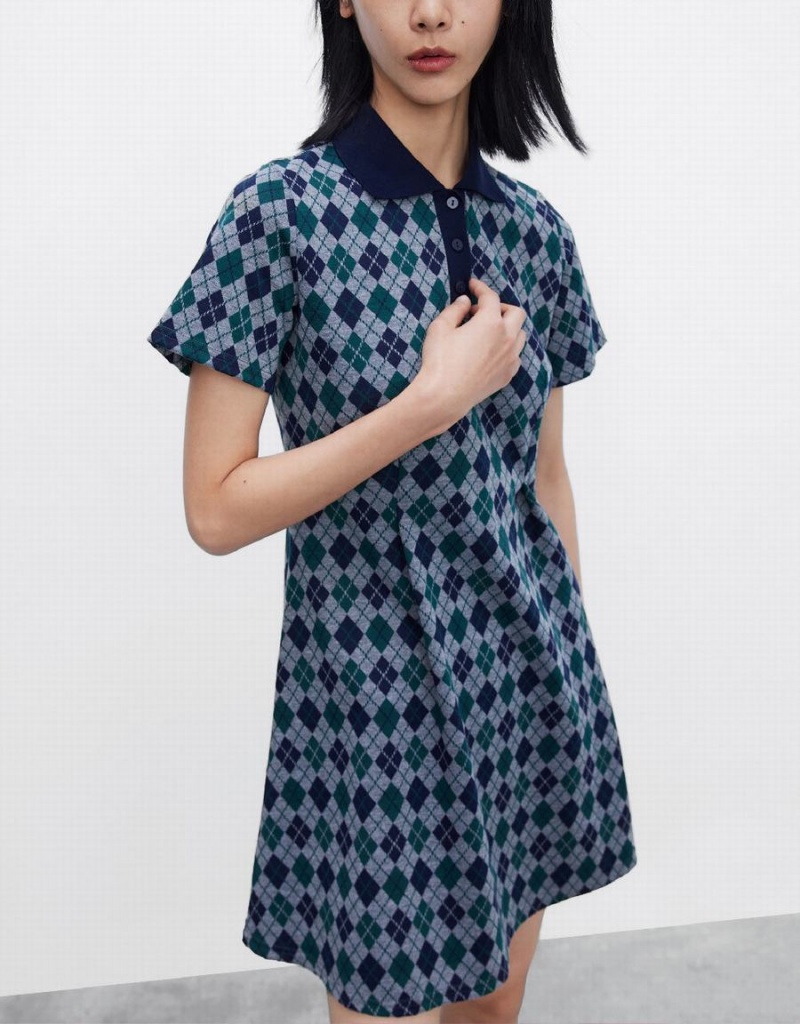 Vestido Urban Revivo Argyle Printed A-Line Mujer Verdes | MXR4051ZC