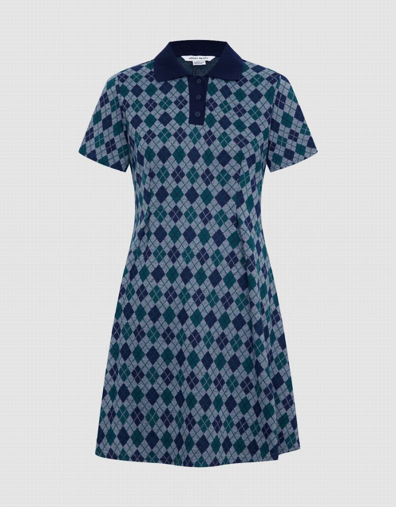 Vestido Urban Revivo Argyle Printed A-Line Mujer Verdes | MXR4051ZC