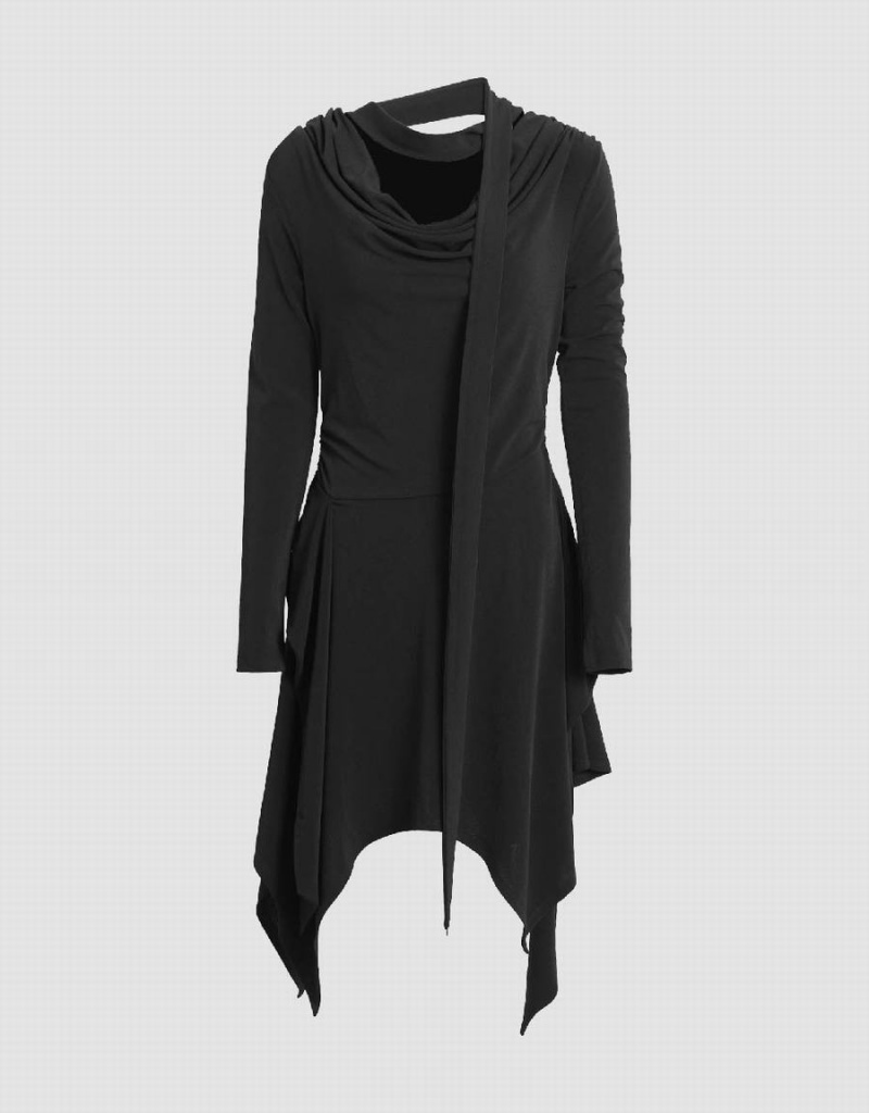 Vestido Urban Revivo Asymmetric Cowl Neck Flaco Mujer Negros | QFY868YS