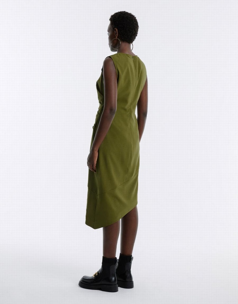 Vestido Urban Revivo Asymmetrical Buttoned Midi Mujer Verdes | UML7010ZQ