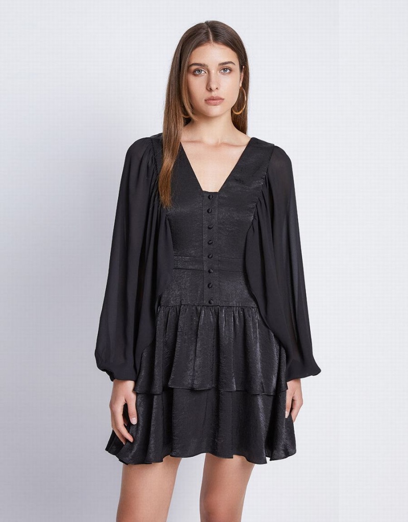 Vestido Urban Revivo Batwing Button Front Tiered Ruffle Hem Mujer Negros | AON472II