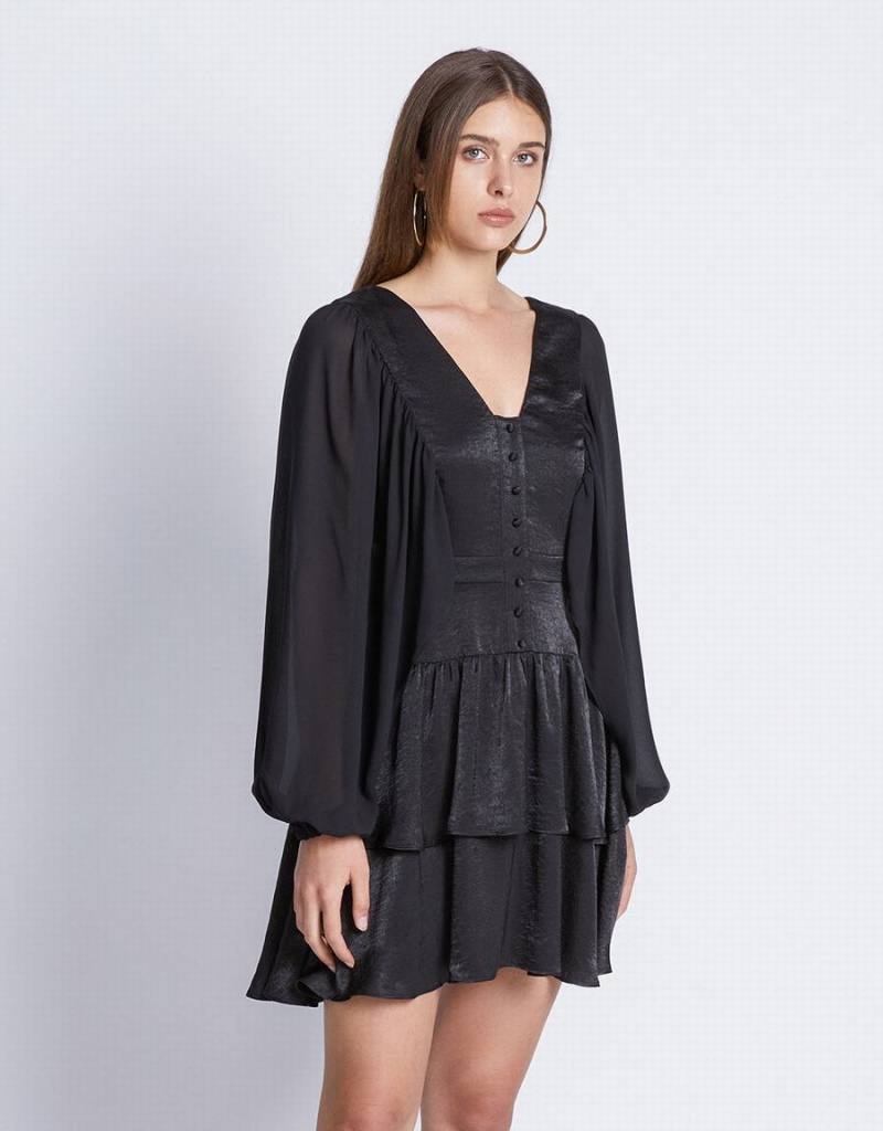 Vestido Urban Revivo Batwing Button Front Tiered Ruffle Hem Mujer Negros | AON472II