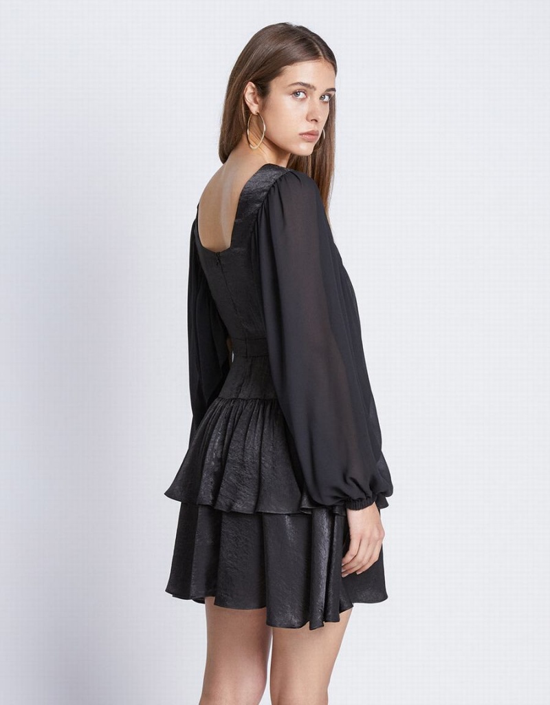 Vestido Urban Revivo Batwing Button Front Tiered Ruffle Hem Mujer Negros | AON472II