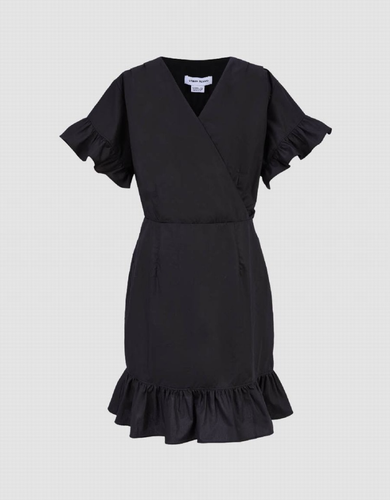 Vestido Urban Revivo Butterfly Sleeve V-Neck Skater Mujer Negros | YRU7083CU