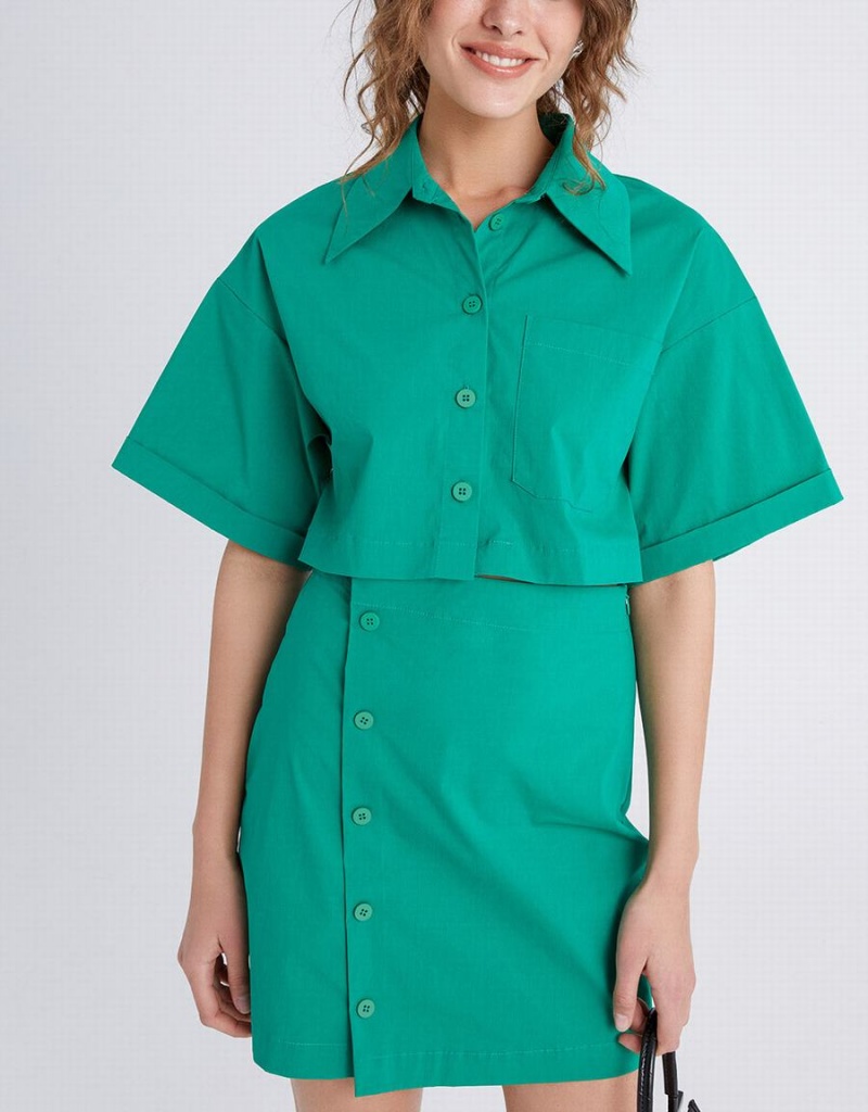 Vestido Urban Revivo Button Down A-Line Collar Mujer Verdes | JGZ4413GL