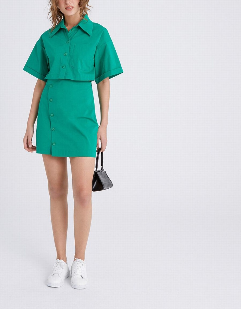 Vestido Urban Revivo Button Down A-Line Collar Mujer Verdes | JGZ4413GL