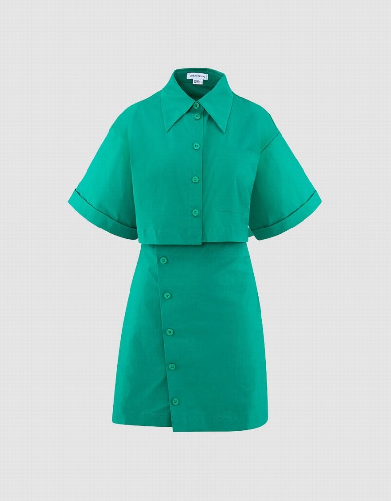 Vestido Urban Revivo Button Down A-Line Collar Mujer Verdes | JGZ4413GL