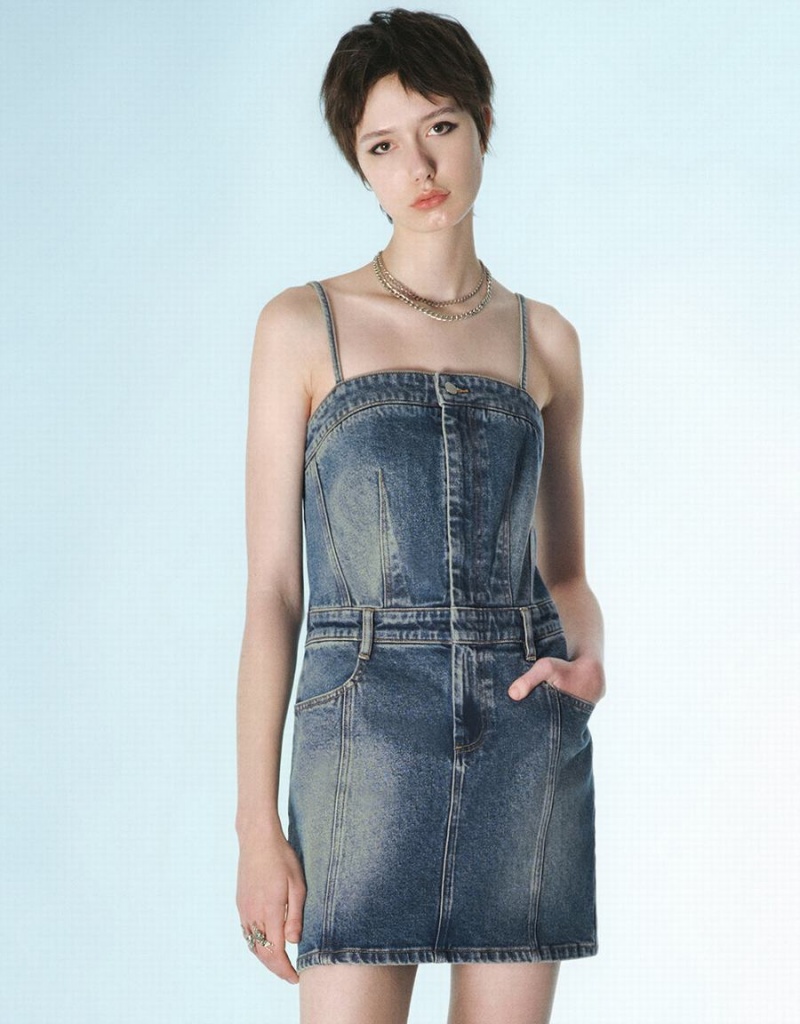 Vestido Urban Revivo Cami Denim Mujer Azules | UIK2510YN