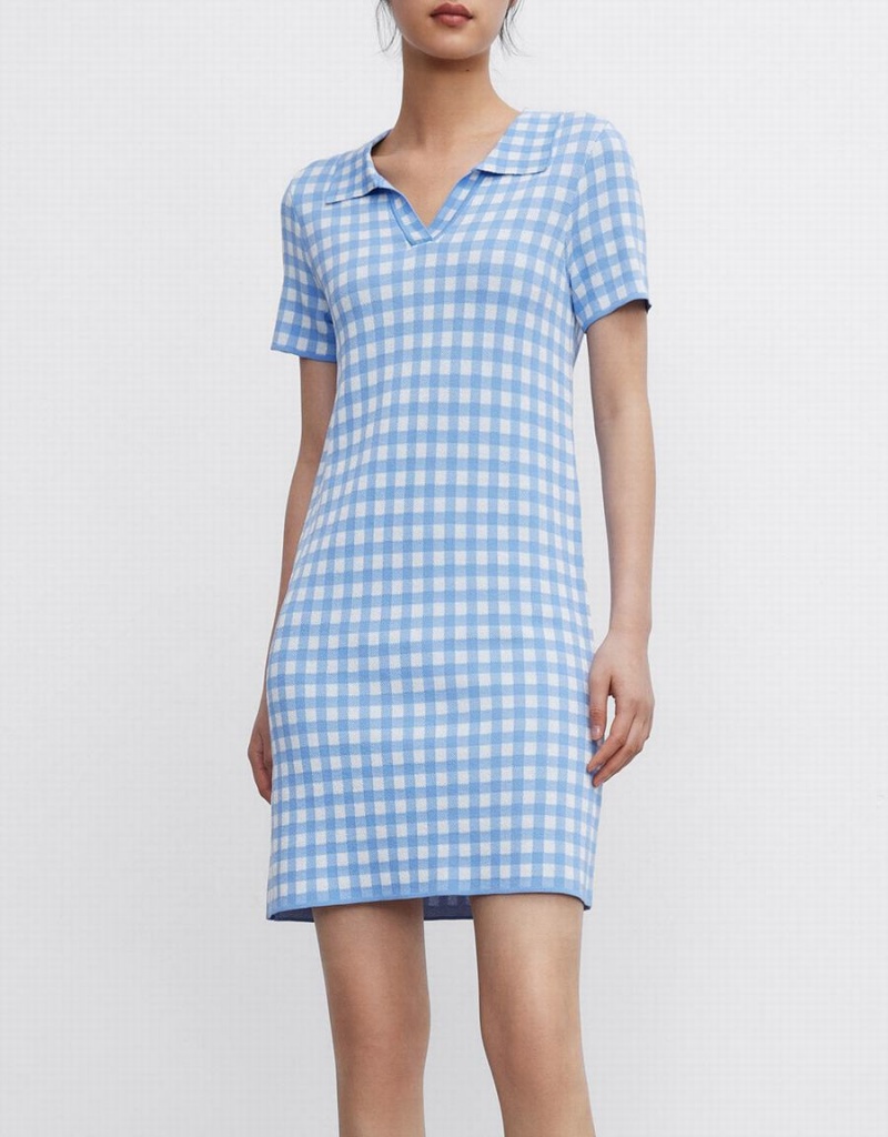 Vestido Urban Revivo Checkered De Punto Mini Checkered Mujer Azules | WRY6263NH