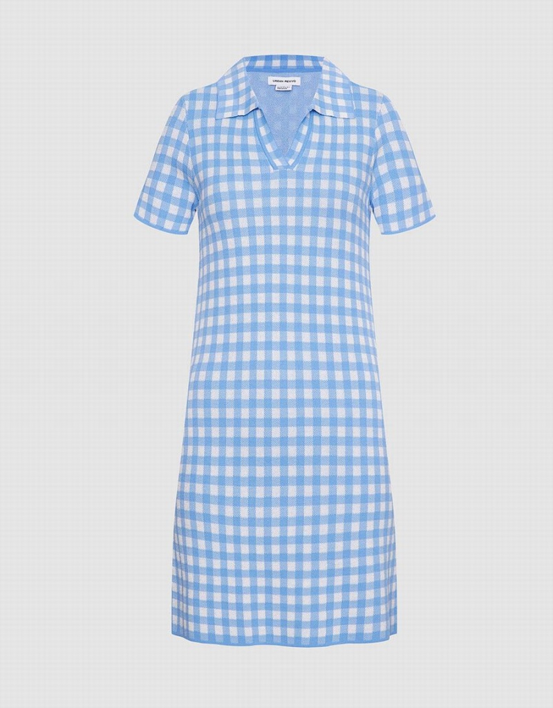 Vestido Urban Revivo Checkered De Punto Mini Checkered Mujer Azules | WRY6263NH