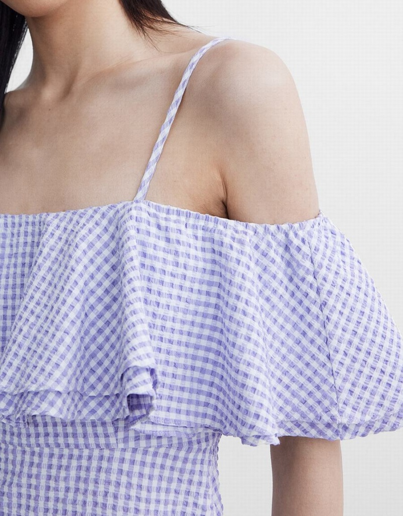 Vestido Urban Revivo Checkered Ruffle Cami Mujer Morados | FGC5897AO