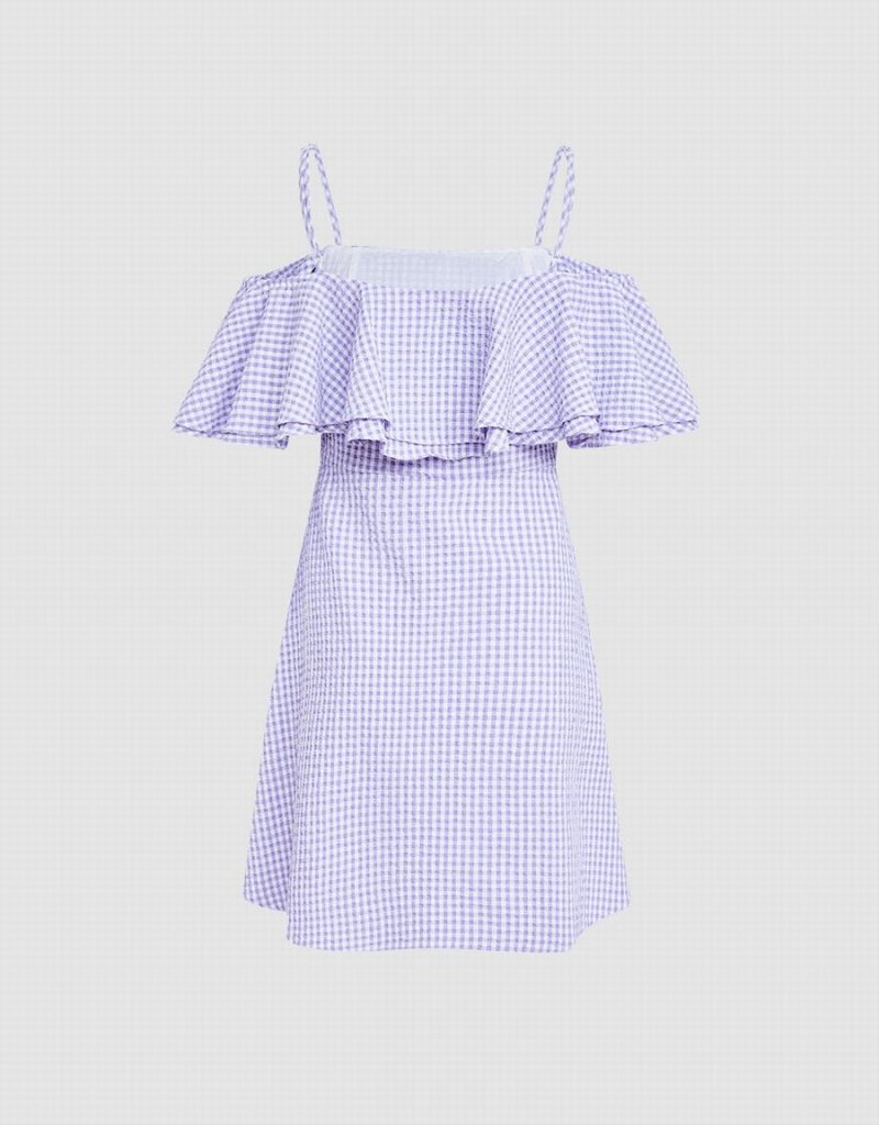 Vestido Urban Revivo Checkered Ruffle Cami Mujer Morados | FGC5897AO