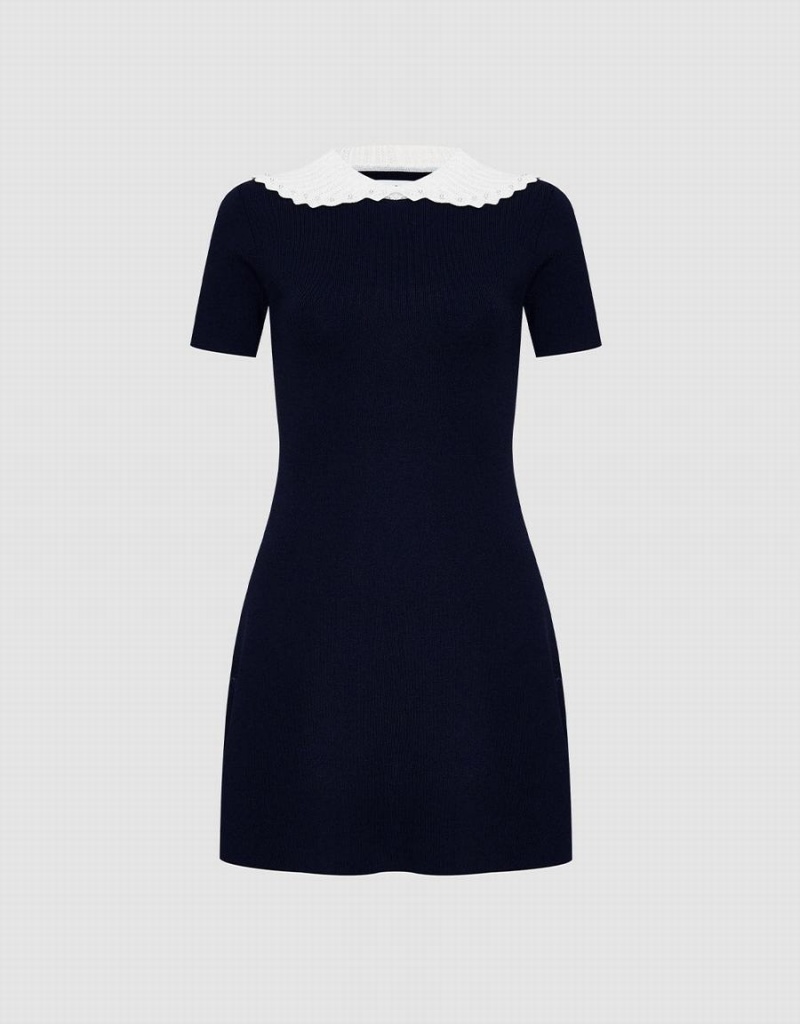 Vestido Urban Revivo Contrast Collar De Punto Mujer Negros | DQA1950IN