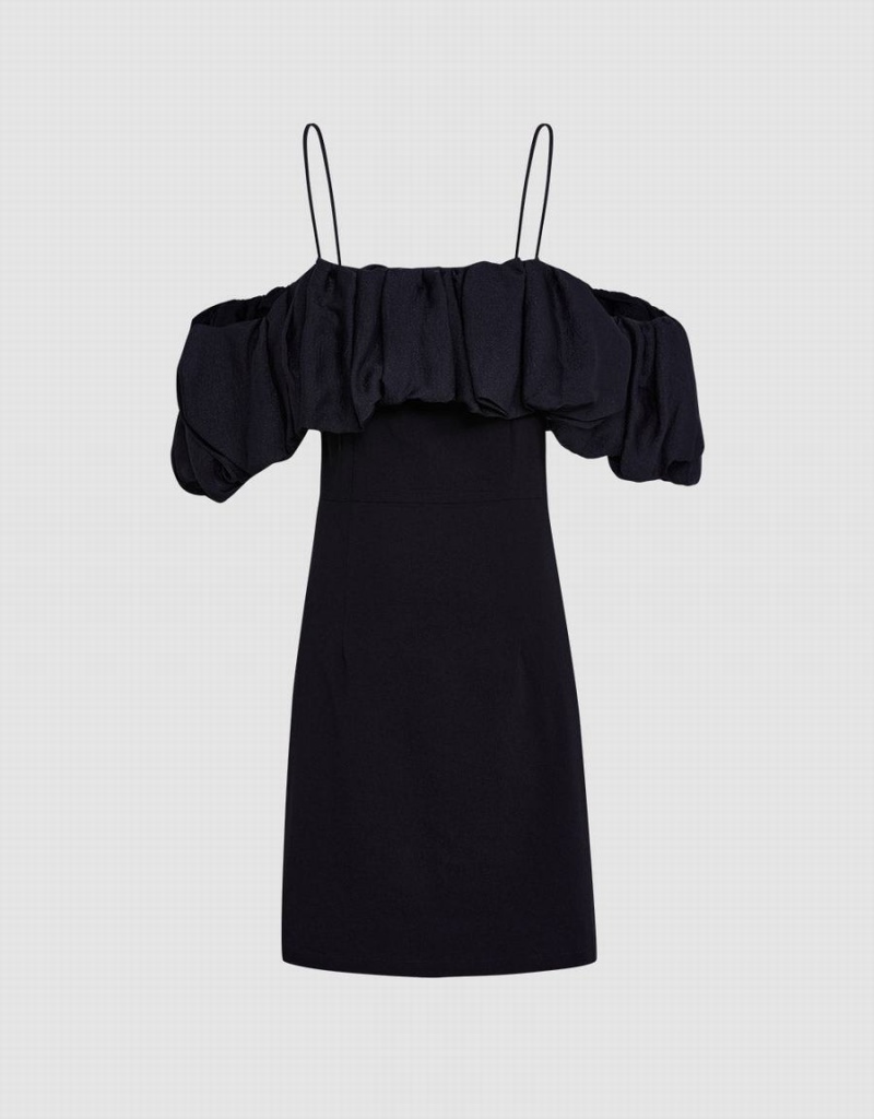 Vestido Urban Revivo Contrast Ruffle Mini Mujer Negros | KQC2631TV