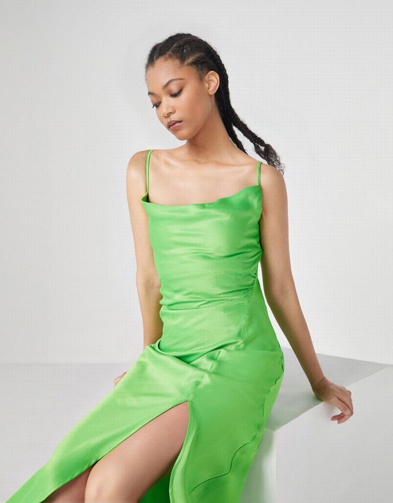 Vestido Urban Revivo Cowl Neck Split Hem Cami Mujer Verdes | CGY9514KO