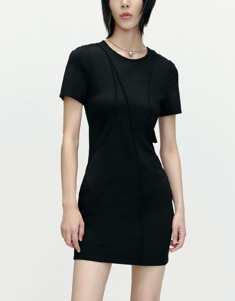 Vestido Urban Revivo Cut-Out Crew Neck Flaco Mujer Negros | UTB412TS