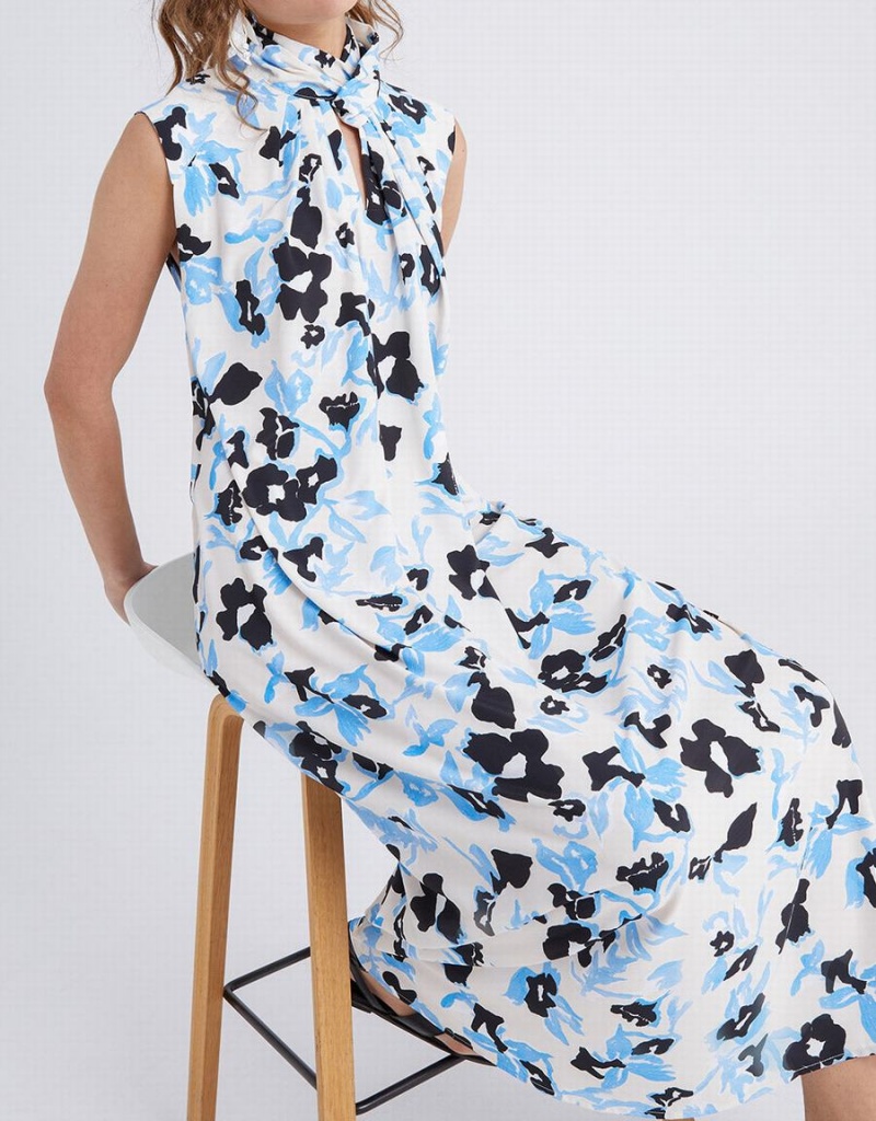 Vestido Urban Revivo Cut Out Floral Print Sin Manga Mujer Azules | LBJ4732GC