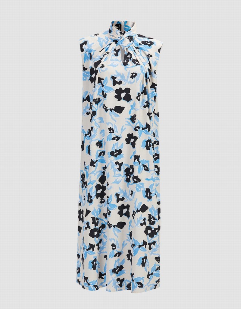 Vestido Urban Revivo Cut Out Floral Print Sin Manga Mujer Azules | LBJ4732GC