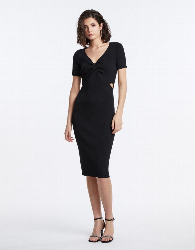 Vestido Urban Revivo Cut Out Knot Front De Punto Midi Mujer Negros | WVJ9528ZG