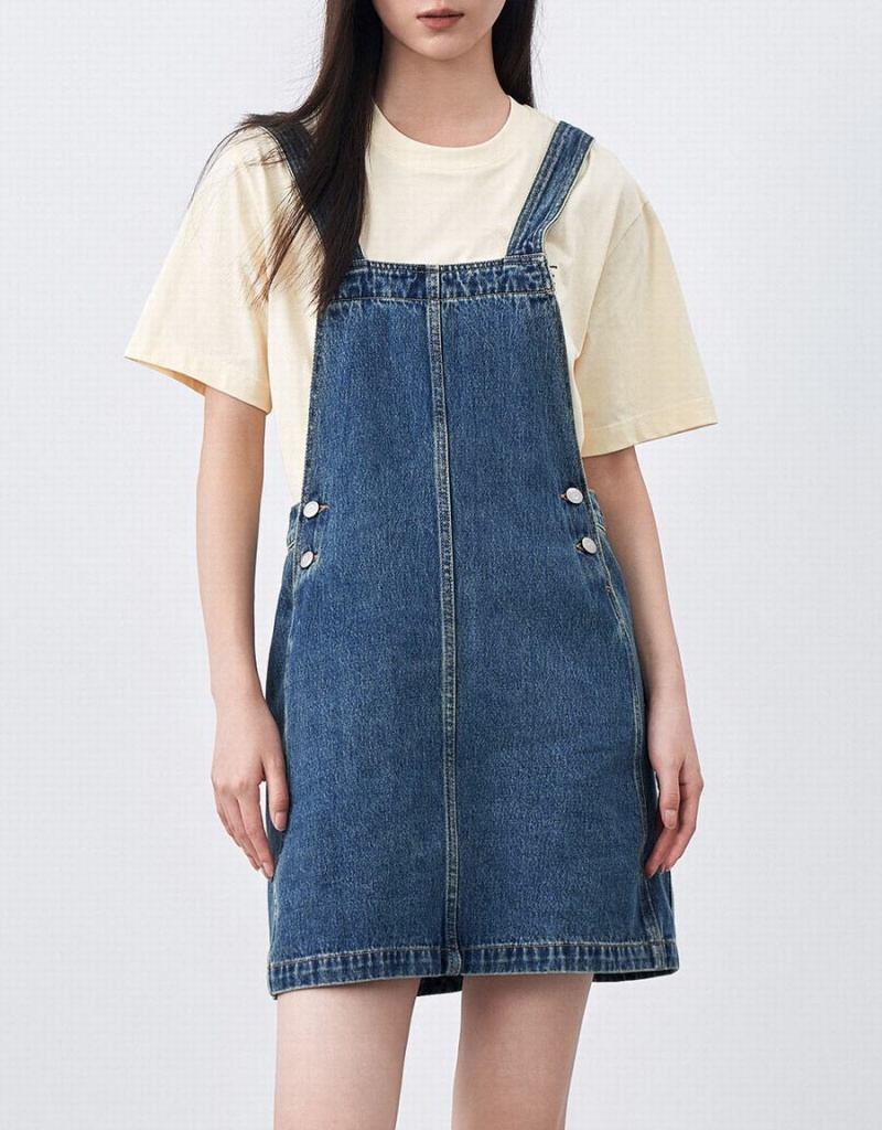 Vestido Urban Revivo Denim Pinafore Mujer Azules | BCN6820CA