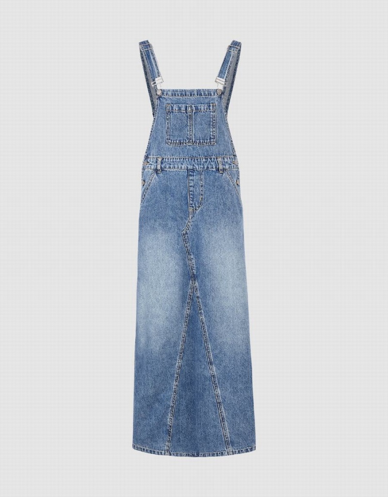 Vestido Urban Revivo Denim Pinafore Mujer Azules | YWT640JA