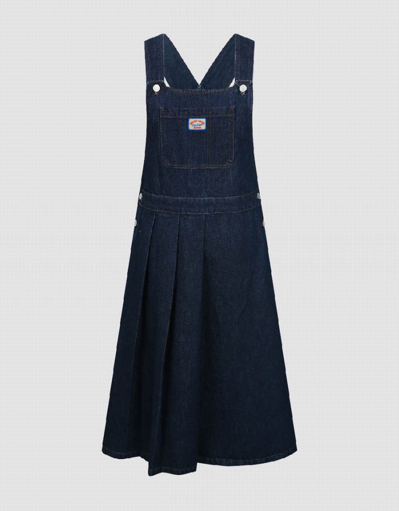 Vestido Urban Revivo Denim Pinafore Mujer Azules | WOQ7623QM