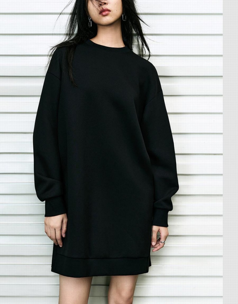 Vestido Urban Revivo Directo Crew Neck De Punto Mujer Negros | ZDA470OK