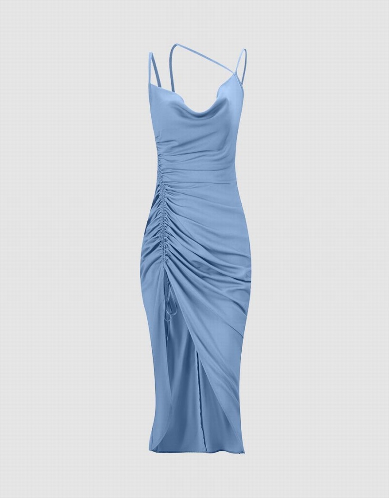 Vestido Urban Revivo Draped Midi Mujer Azules | WRY3080EF