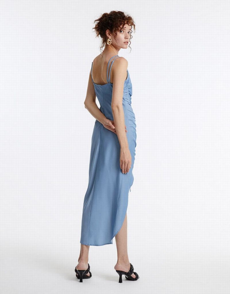 Vestido Urban Revivo Draped Midi Mujer Azules | WRY3080EF