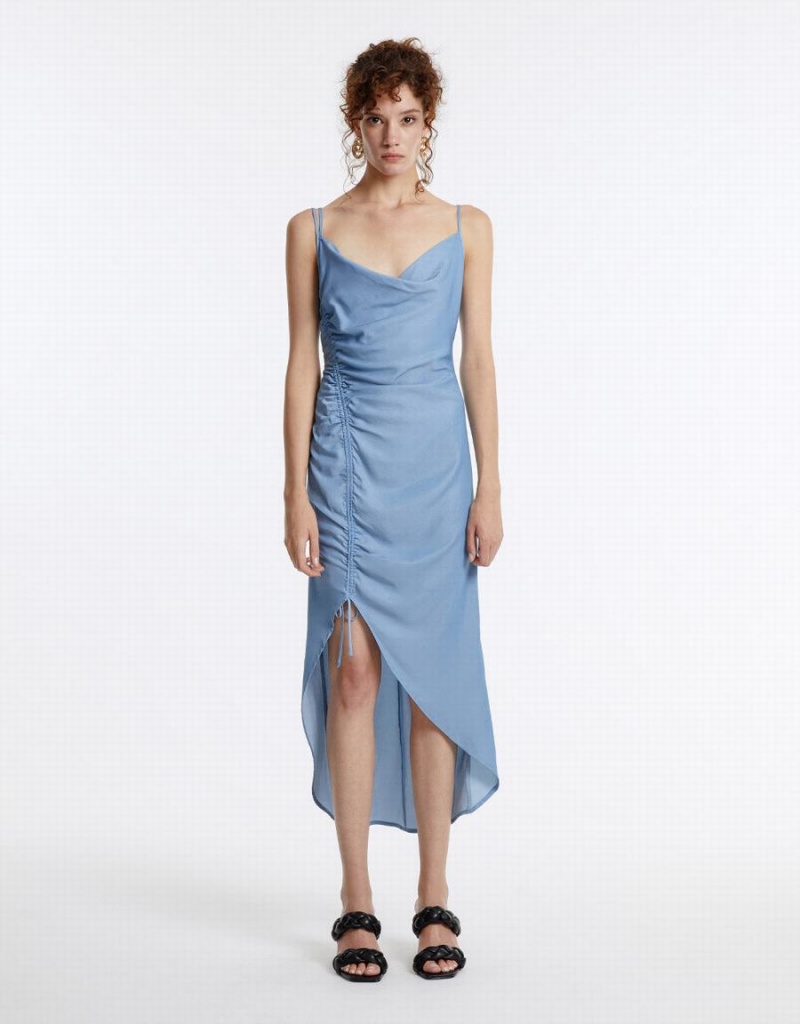 Vestido Urban Revivo Draped Midi Mujer Azules | WRY3080EF