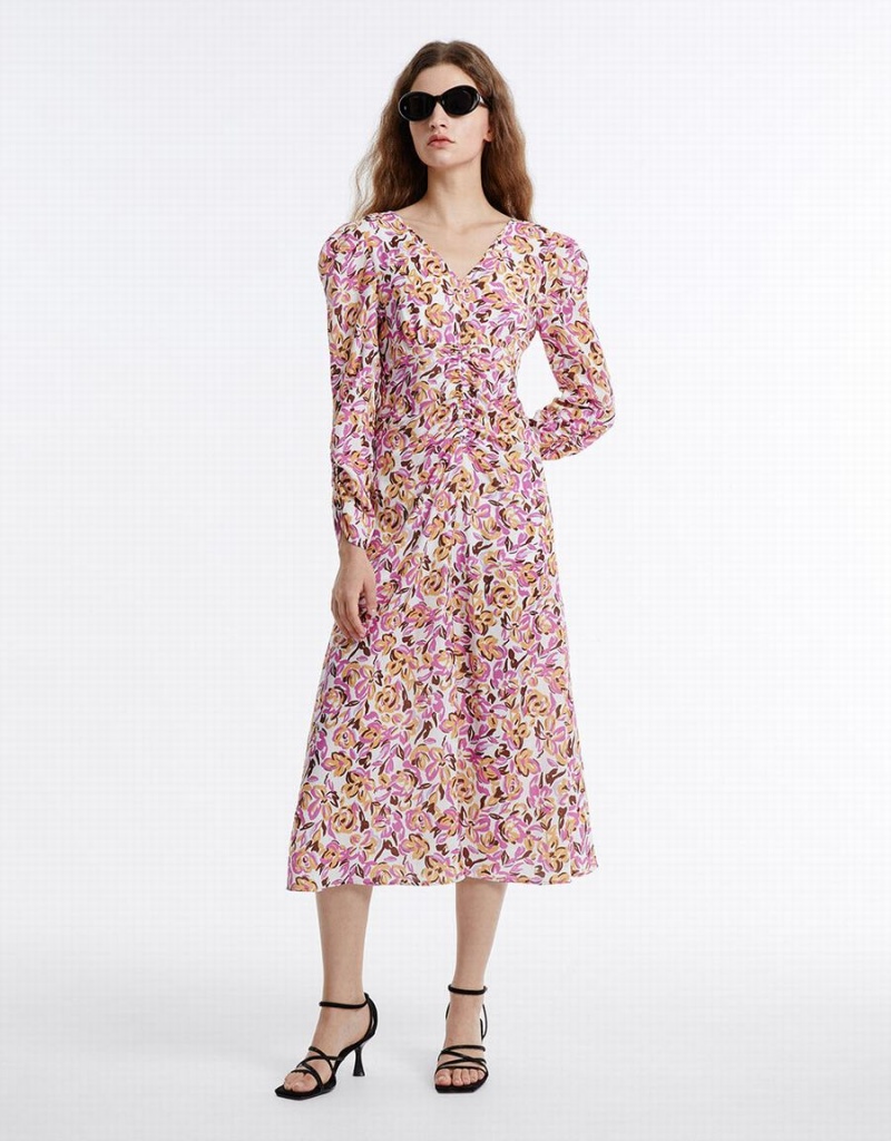 Vestido Urban Revivo Floral Chiffon Mujer Morados | YYA532ZF