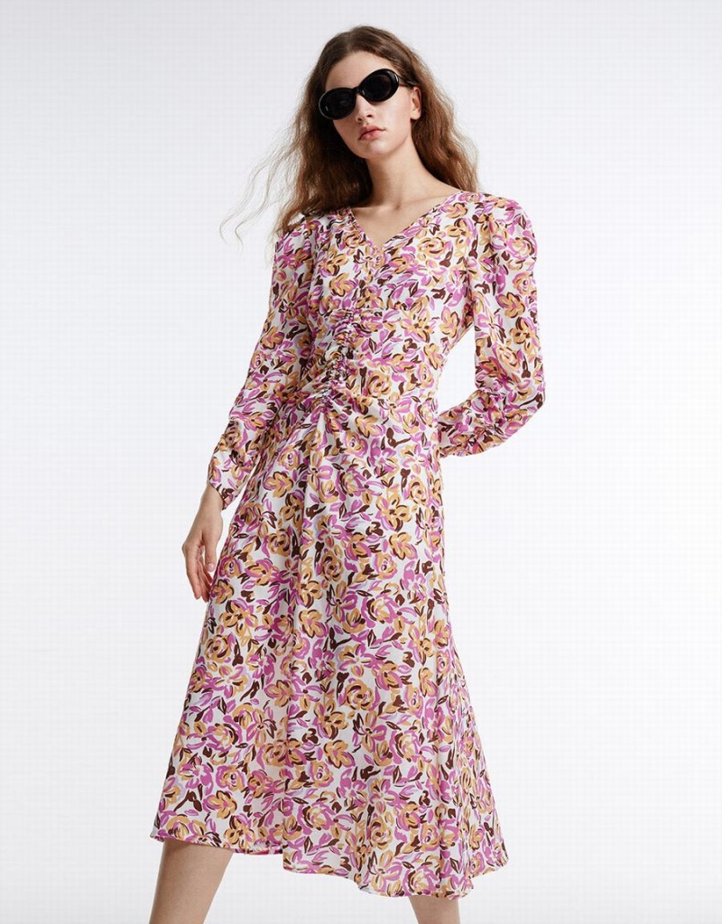 Vestido Urban Revivo Floral Chiffon Mujer Morados | YYA532ZF