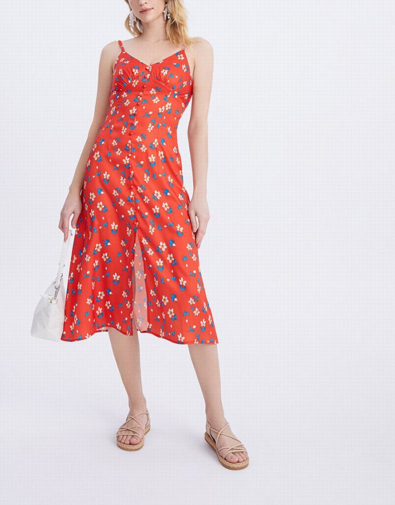 Vestido Urban Revivo Floral Print Cami Midi Mujer Rojos | YWY201FN