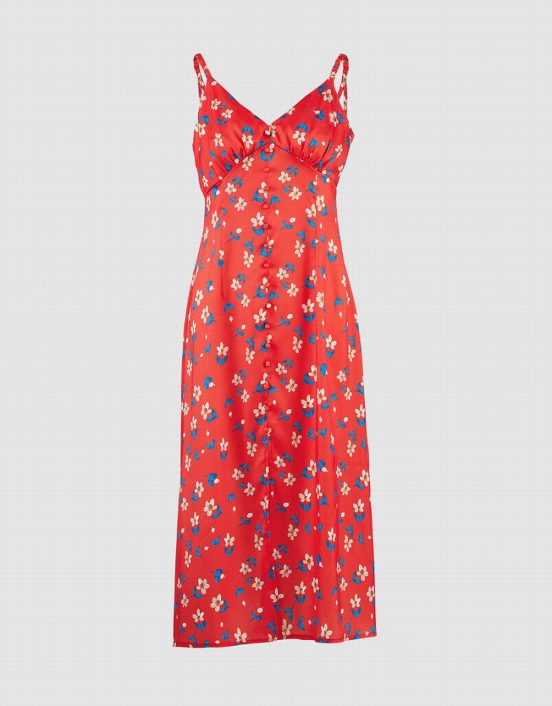 Vestido Urban Revivo Floral Print Cami Midi Mujer Rojos | YWY201FN