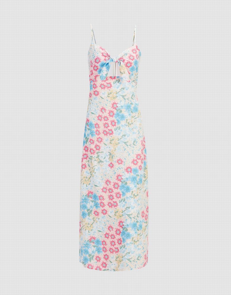 Vestido Urban Revivo Floral Print Tie Front Cut Out Cami Mujer Azules | EZV1515UD