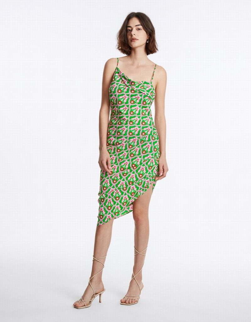 Vestido Urban Revivo Floral Ruched Cami Mujer Verdes | EBA875UO