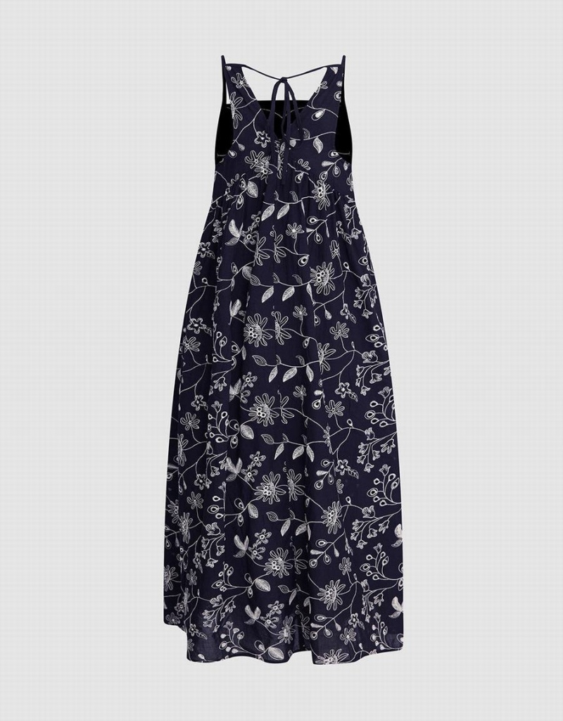 Vestido Urban Revivo Floral Sin Manga Midi Mujer Negros | QKU7785NU