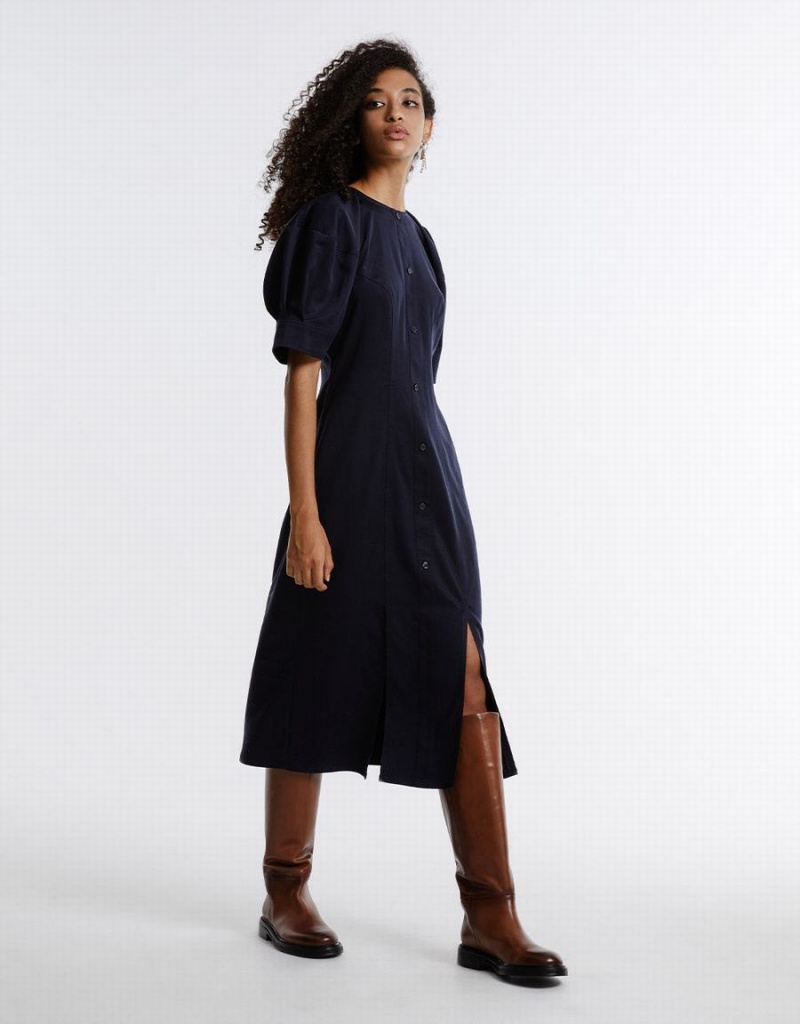 Vestido Urban Revivo Gathered Cintura Puff Sleeve Mujer Azules | YBT5215WU