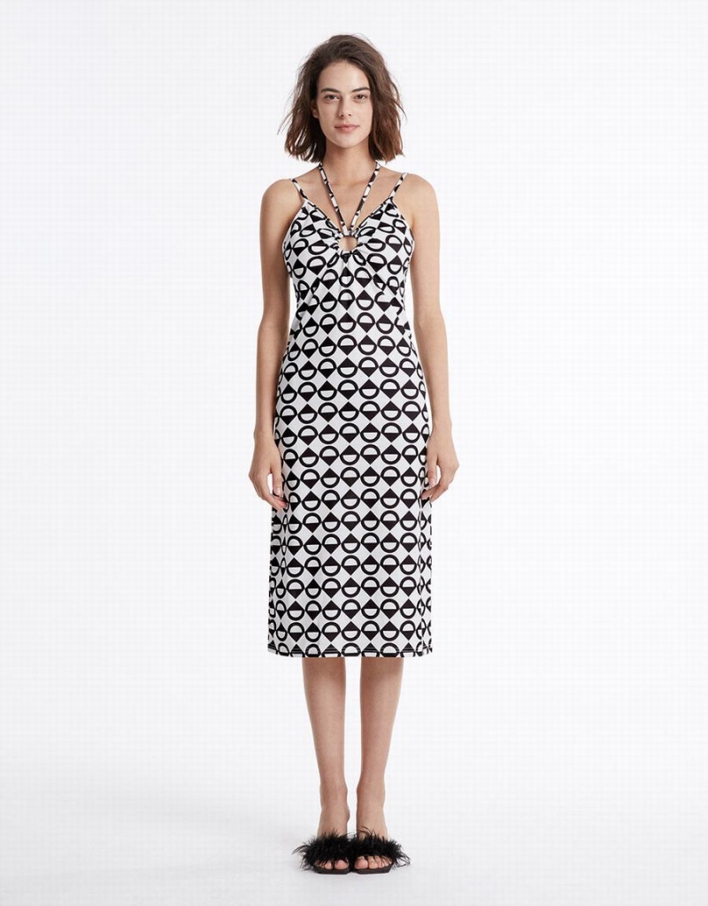 Vestido Urban Revivo Geometric Print Midi Mujer Blancos | QOT29100AW