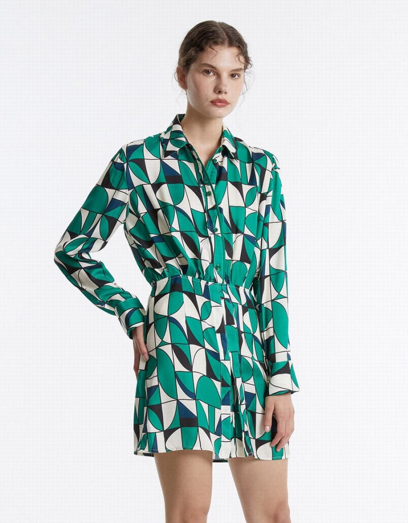 Vestido Urban Revivo Geometric Print Mujer Verdes | RWP953NT