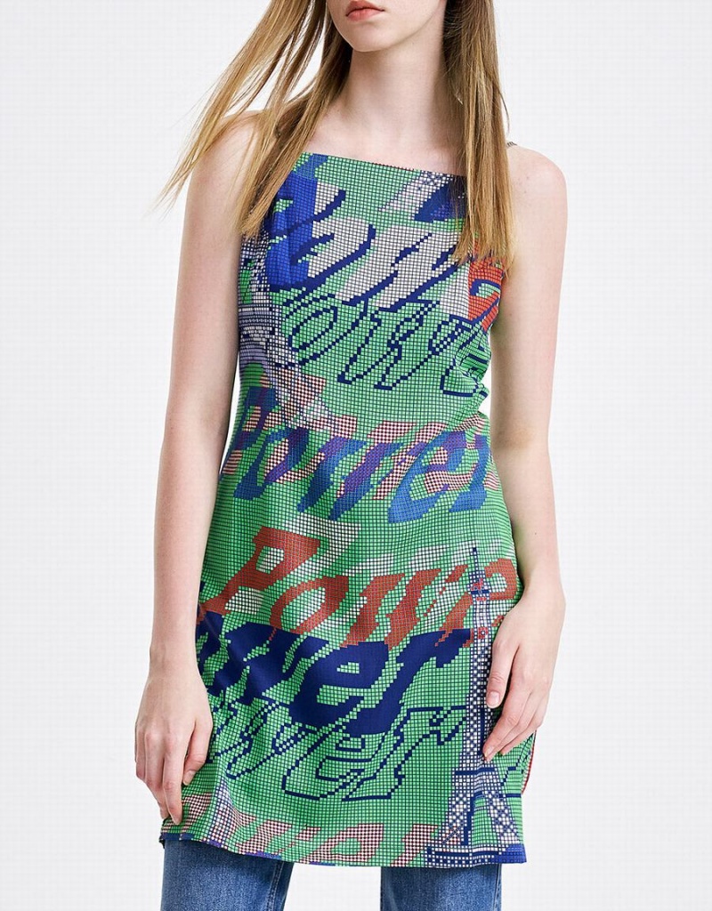 Vestido Urban Revivo Graffiti Print Cami Mini Mujer Verdes | YLM9471ZT